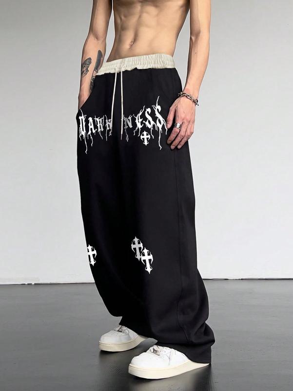 Graphic Print Jogger Pants Drawstring Sweatpants with Pocket