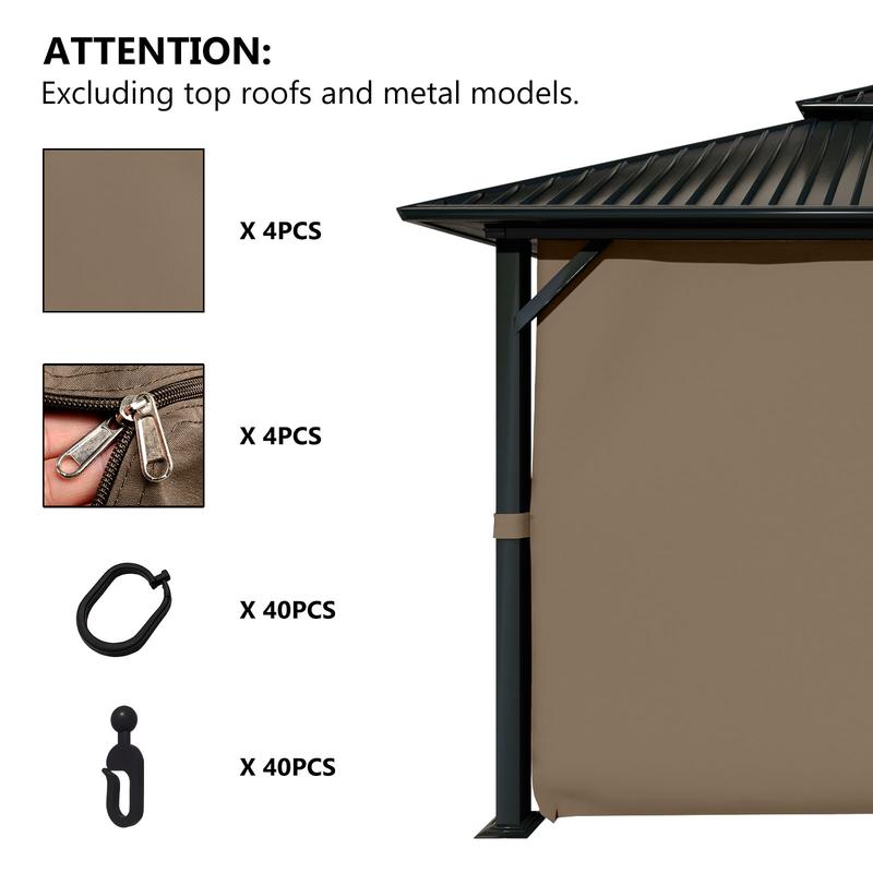 Aoodor Gazebo Curtain Replacement - Universal 4-Panel Sidewalls 10' x 10',Patio Privacy Curtains with Double Zipper,UV Resistant, Perfect for Outdoor Canopy, Garden, and Backyard (Curtain Only)