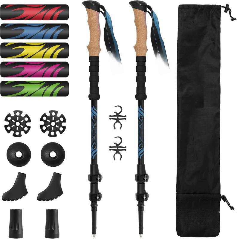 Carbon Fiber Hiking Poles  Telescopic Collapsible Flip Locks Nordic Walking Sticks with Natural Cork Handle and EVA Grips Trekking Poles