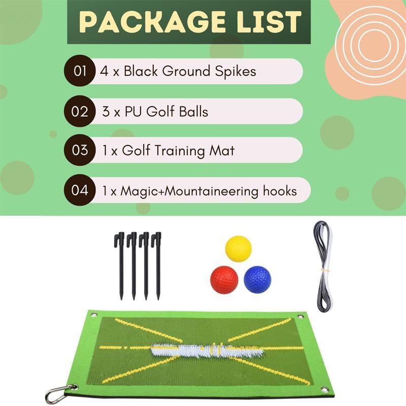 Golf Swing Training Tool, 4 Ground Spike & 3 Golf Ball & 1 Golf Training Mat & 1 Carabiner, Golf Training Auxiliary Tool for Indoor Outdoor, Golf Accessories