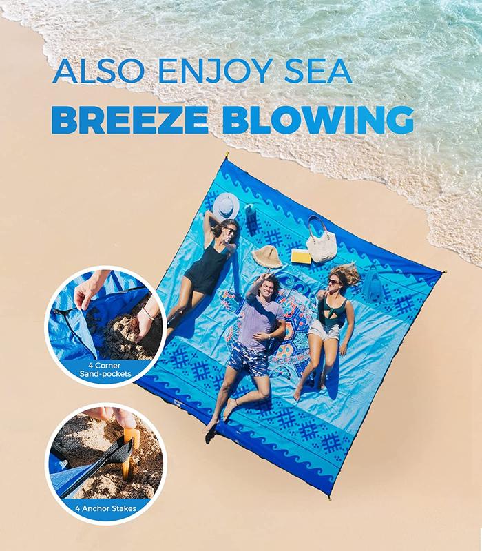 New! OCOOPA Diveblues Beach Blanket Sand proof Mat 10'X 9' Fits 1-8 Adults Easy Pack -- Bohemia Turtle