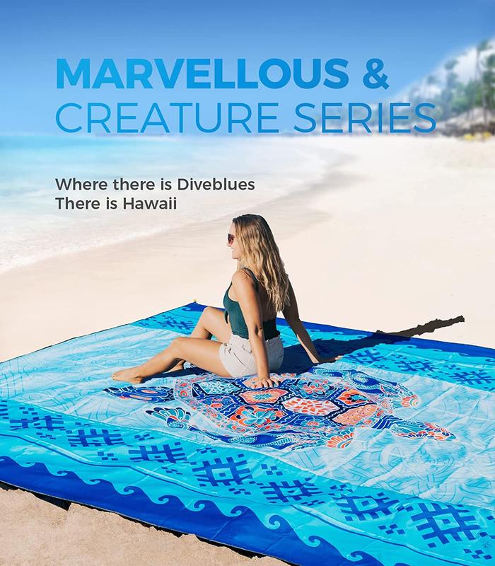 New! OCOOPA Diveblues Beach Blanket Sand proof Mat 10'X 9' Fits 1-8 Adults Easy Pack -- Bohemia Turtle