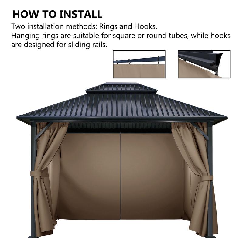 Aoodor Gazebo Curtain Replacement - Universal 4-Panel Sidewalls 10' x 10',Patio Privacy Curtains with Double Zipper,UV Resistant, Perfect for Outdoor Canopy, Garden, and Backyard (Curtain Only)