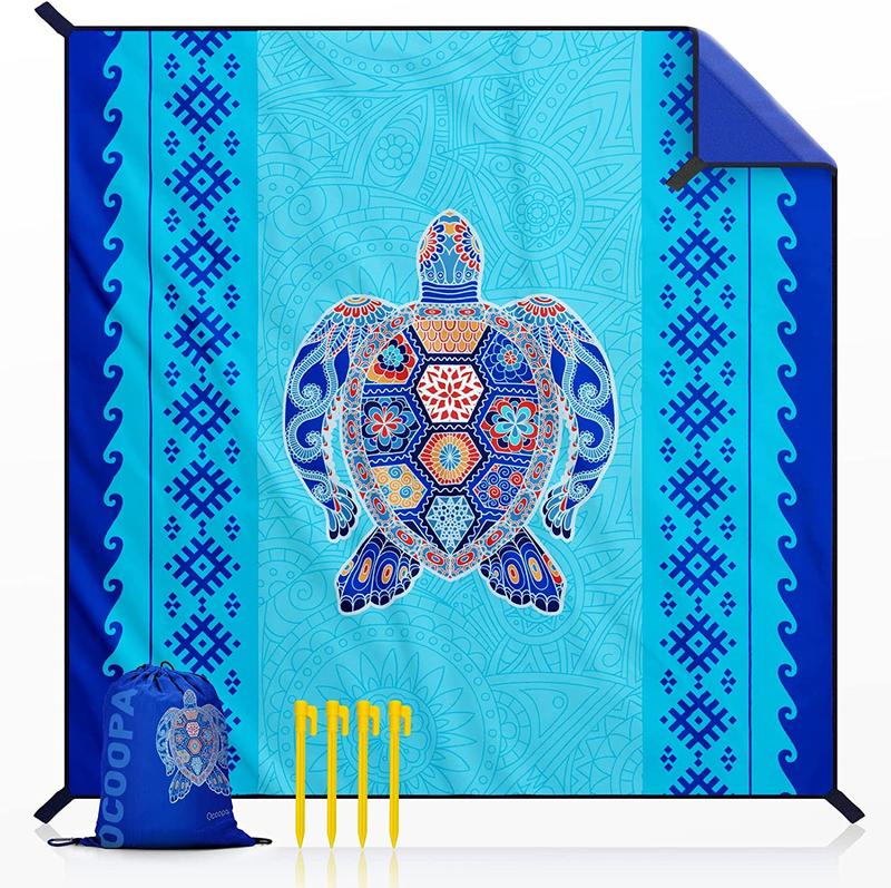 New! OCOOPA Diveblues Beach Blanket Sand proof Mat 10'X 9' Fits 1-8 Adults Easy Pack -- Bohemia Turtle