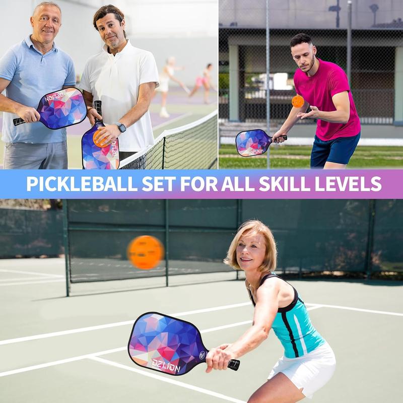 HZB Pickleball Paddles Set of 2, Fiberglass Pickleball Paddles with 4 Pickleball Balls, 1 Carry Bag Lightweight Pickle Ball Rackets