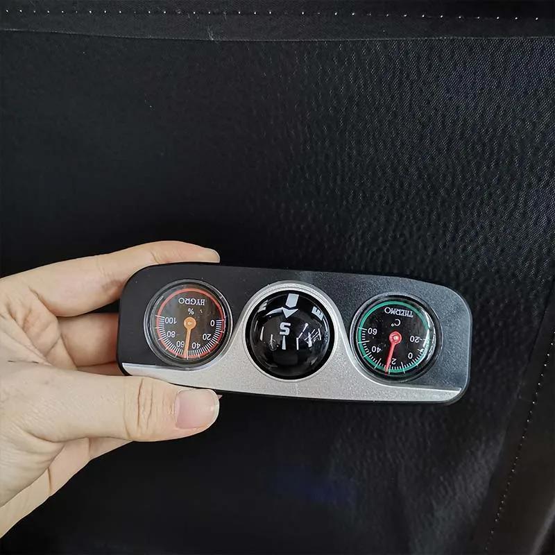 3 in 1 Car Dashboard Compass, Multifunctional Car Dashboard Temperature & Humidity Gauge, Self Adhesive Accurate Navigation Accessories for Car, Truck & Boat