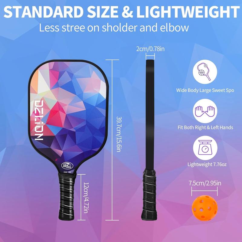 HZB Pickleball Paddles Set of 2, Fiberglass Pickleball Paddles with 4 Pickleball Balls, 1 Carry Bag Lightweight Pickle Ball Rackets