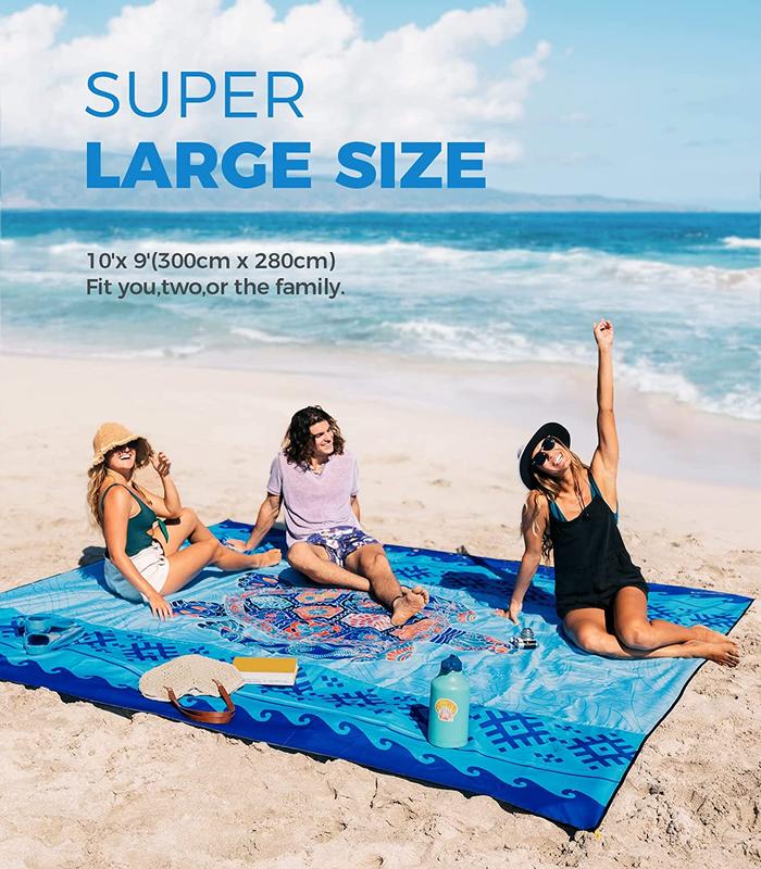 New! OCOOPA Diveblues Beach Blanket Sand proof Mat 10'X 9' Fits 1-8 Adults Easy Pack -- Bohemia Turtle