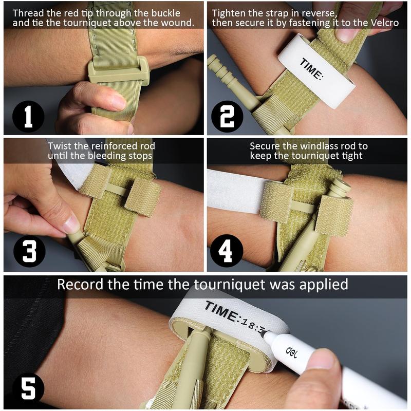 Stop The Bleed Kit Tourniquet, 4 Pack, Dark Green - Military Emergency Tourniquets for Combat, Tactical Gear for Outdoor Emergency