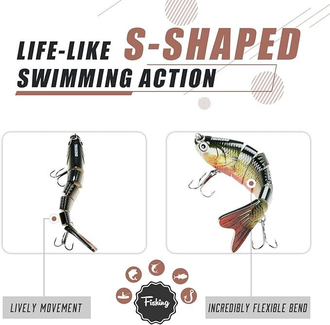 Fishing Lures for Freshwater and Saltwater, Lifelike Swimbait for Bass Trout Crappie Walleye Pike, Slow Sinking Bass Fishing Lure, Must-Have Fishing Gifts for Men, Family Fishing Gear Plugs tacklebox robotic lure lures for