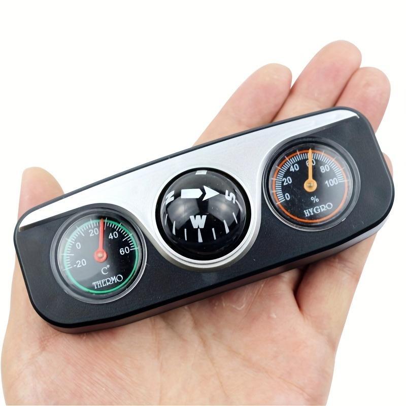 3 in 1 Car Dashboard Compass, Multifunctional Car Dashboard Temperature & Humidity Gauge, Self Adhesive Accurate Navigation Accessories for Car, Truck & Boat